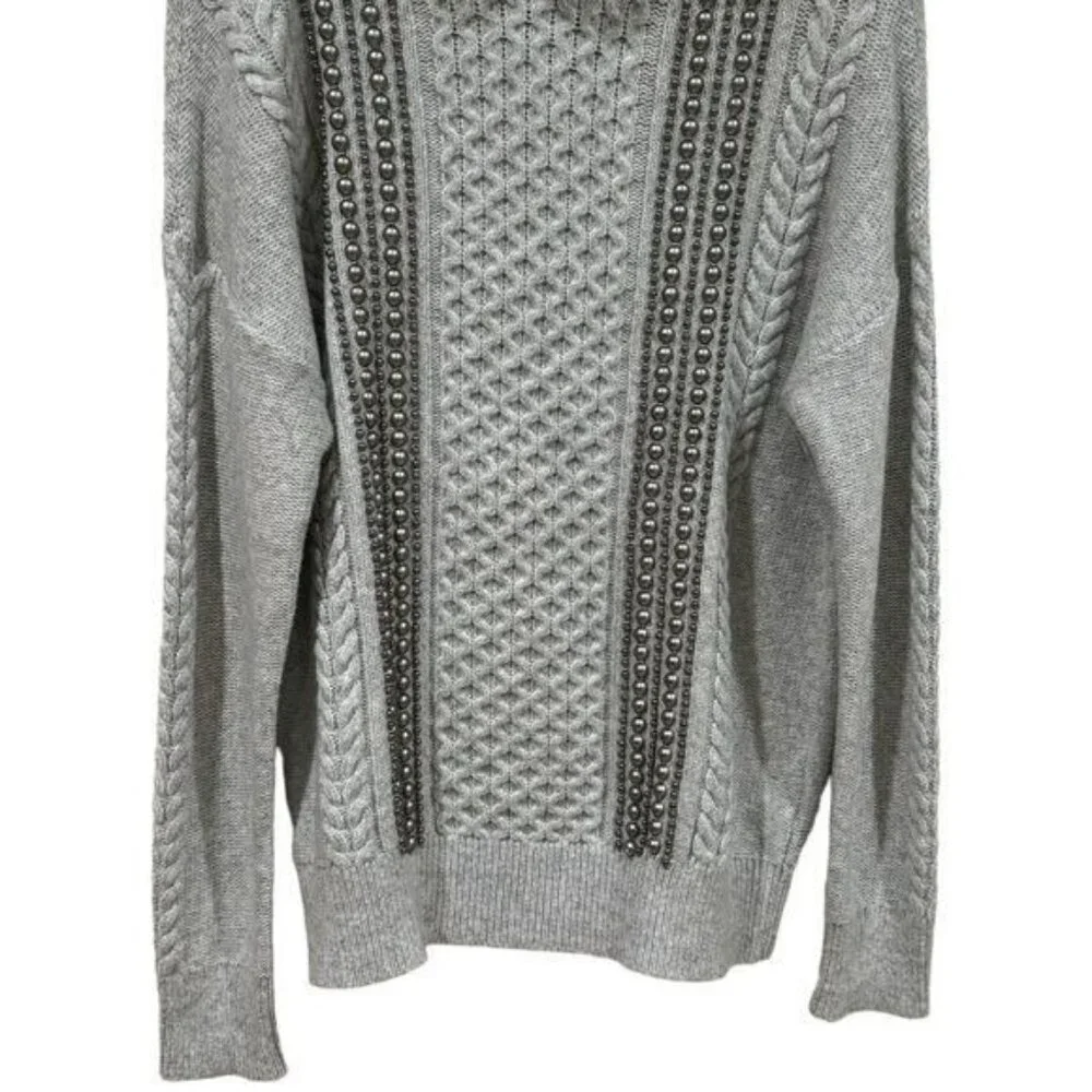 Halogen Wool Blend Turtle Neck Beaded Knit Sweater Holiday Cozy‎ Cabincore MP